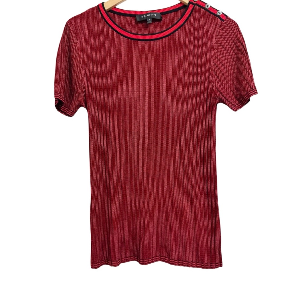St. John Cashmere and Wool Ribbed Knit Short Sleeve Top Medium